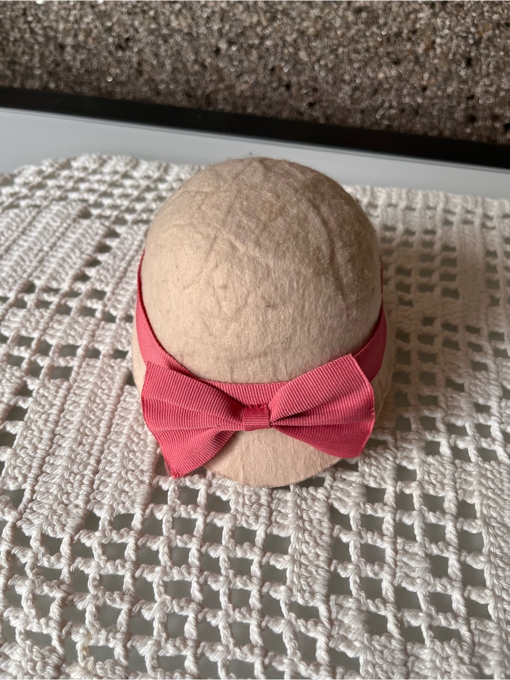 American Girl Cream Felt Doll Hat with Pink Ribbon Bow